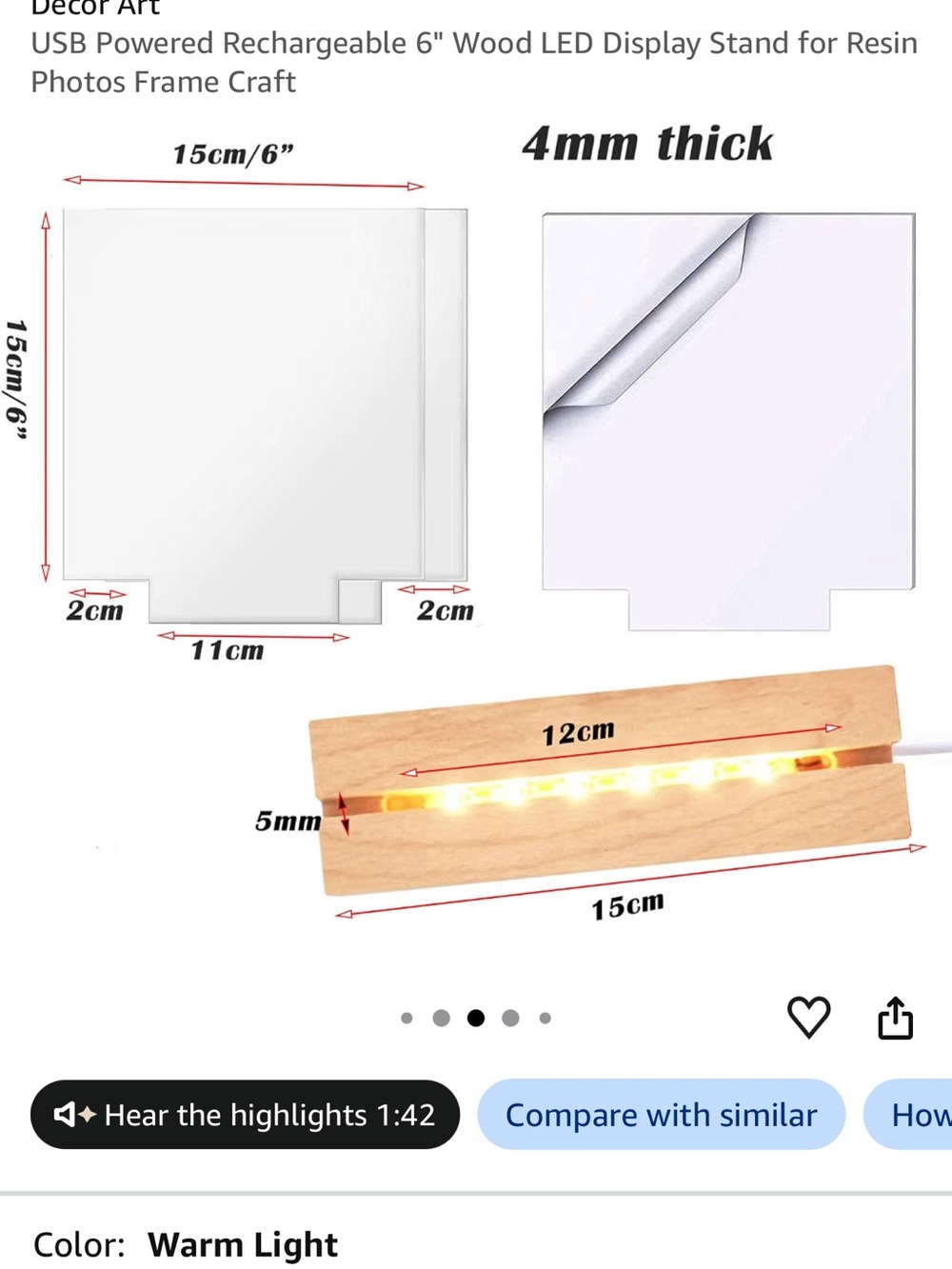Wood LED Display Stand - Warm Light USB Powered (Wood Finish)